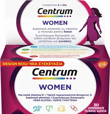 Centrum Women Πολυβιταμίνη Ειδικά Σχεδιασμένη για τη Γυναίκα για Ενέργεια & Ενίσχυση του Ανοσοποιητικού 30 ταμπλέτες