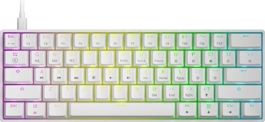 Gaming Πληκτρολόγιο HK GK61 Μηχανικό 60% με Gateron Red διακόπτες & RGB φωτισμό Αγγλικό US Λευκό