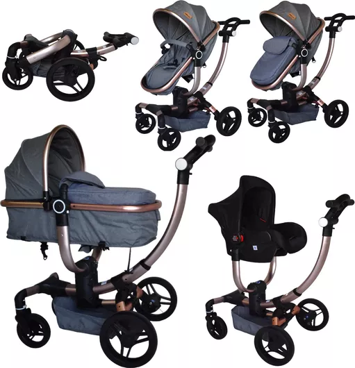 Καρότσι Μωρού ForAll Italy Ρυθμιζόμενο 3 σε 1 Γκρι Χρυσό