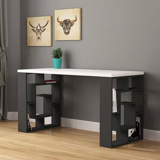 Γραφείο Labirent GP037-0094 με Βιβλιοθήκη Ξύλινο 140x60x75cm Ανθρακί / Λευκό