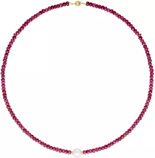 Γυναικείο Κολιέ S122884R από Χρυσό 14Κ με Πέρλες & Ρουμπίνι