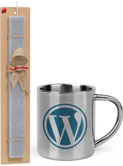 Πασχαλινή Λαμπάδα Wordpress Σετ με Μεταλλική Κούπα 300ml Αρωματική Γκρι