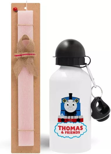 Πασχαλινή Λαμπάδα Τόμας το Τρενάκι Σετ με Παγούρι Αλουμινίου 500ml Αρωματική Ροζ