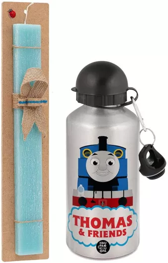 Πασχαλινή Λαμπάδα Τόμας το Τρενάκι Σετ με Παγούρι Αλουμινίου 500ml Αρωματική Τιρκουάζ