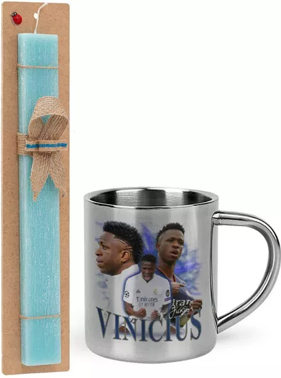 Πασχαλινή Λαμπάδα Vinicius Junior Σετ με Μεταλλική Κούπα 300ml Αρωματική Τιρκουάζ