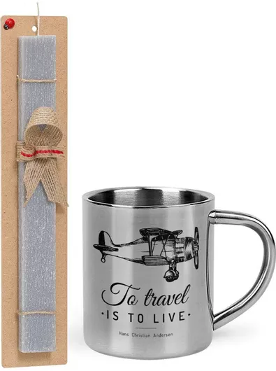 Πασχαλινή Λαμπάδα To Travel is to Live Σετ με Μεταλλική Κούπα 300ml Αρωματική Γκρι