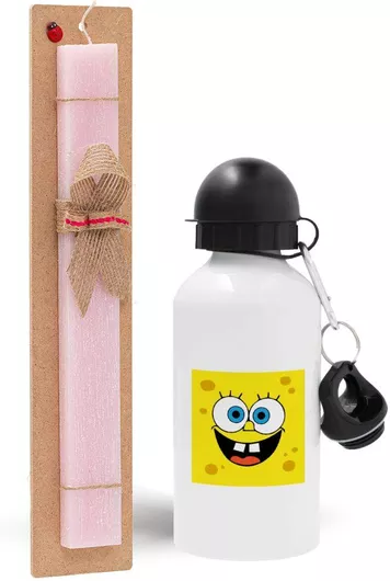 Πασχαλινή Λαμπάδα Μπομπ Σετ με Παγούρι Αλουμινίου 500ml Αρωματική Ροζ