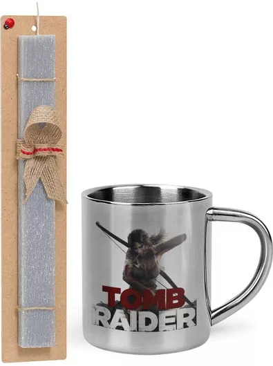 Πασχαλινή Λαμπάδα Tomb Raider Σετ με Μεταλλική Κούπα 300ml Αρωματική Γκρι