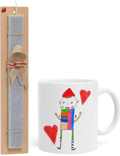 Πασχαλινή Λαμπάδα Ο Αλέξανδρος Ζωγραφίζει την Αγάπη Σετ με Κούπα Κεραμική 330ml Αρωματική Γκρι