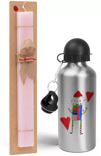 Πασχαλινή Λαμπάδα Ο Αλέξανδρος Ζωγραφίζει την Αγάπη Σετ με Παγούρι Αλουμινίου 500ml Αρωματική Ροζ