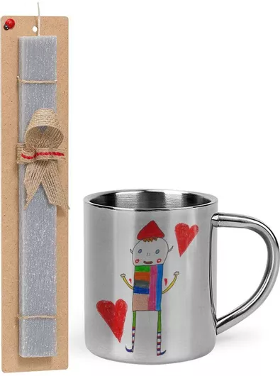 Πασχαλινή Λαμπάδα Ο Αλέξανδρος Ζωγραφίζει την Αγάπη Σετ με Μεταλλική Κούπα 300ml Αρωματική Γκρι