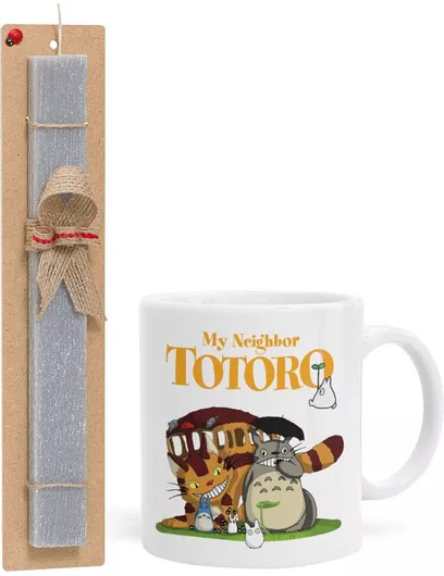 Πασχαλινή Λαμπάδα Totoro And Cat Σετ με Κούπα Κεραμική 330ml Αρωματική Γκρι