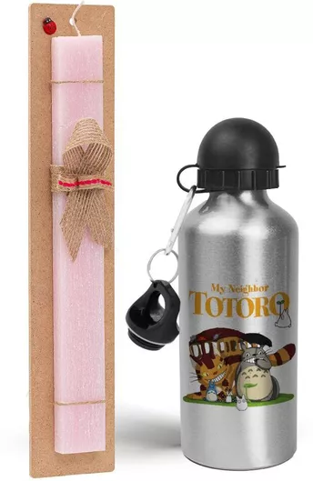 Πασχαλινή Λαμπάδα Totoro And Cat Σετ με Παγούρι Αλουμινίου 500ml Αρωματική Ροζ