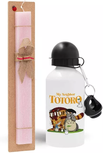Πασχαλινή Λαμπάδα Totoro And Cat Σετ με Παγούρι Αλουμινίου 500ml Αρωματική Ροζ