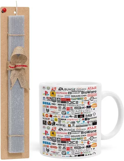 Πασχαλινή Λαμπάδα Video Game Studio Logos Σετ με Κούπα Κεραμική 330ml Αρωματική Γκρι