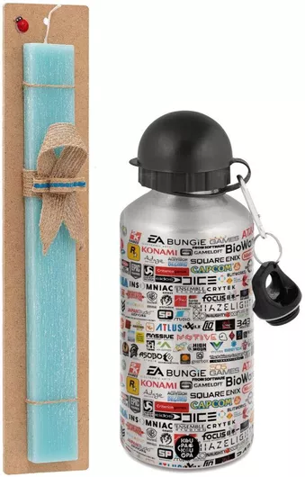 Πασχαλινή Λαμπάδα Video Game Studio Logos Σετ με Παγούρι Αλουμινίου 500ml Αρωματική Τιρκουάζ