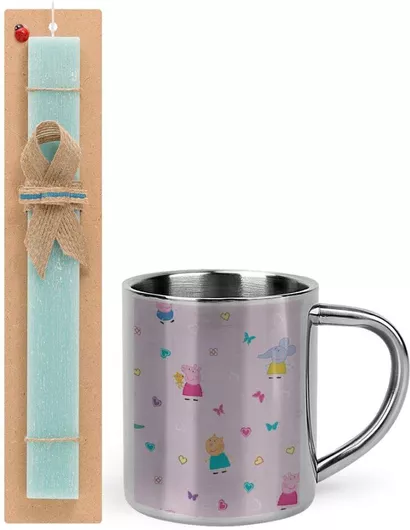 Πασχαλινή Λαμπάδα Πέππα το Γουρουνάκι & οι Φίλοι της Σετ με Μεταλλική Κούπα 300ml Αρωματική Τιρκουάζ