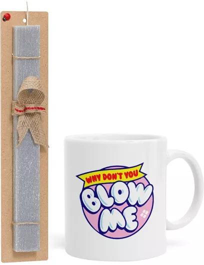 Πασχαλινή Λαμπάδα Why Don't You Blow Me Funny Σετ με Κούπα Κεραμική 330ml Αρωματική Γκρι