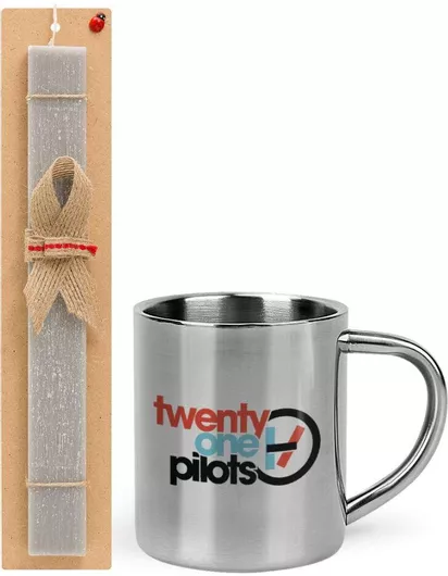 Πασχαλινή Λαμπάδα Twenty One Pilots Σετ με Μεταλλική Κούπα 300ml Αρωματική Γκρι