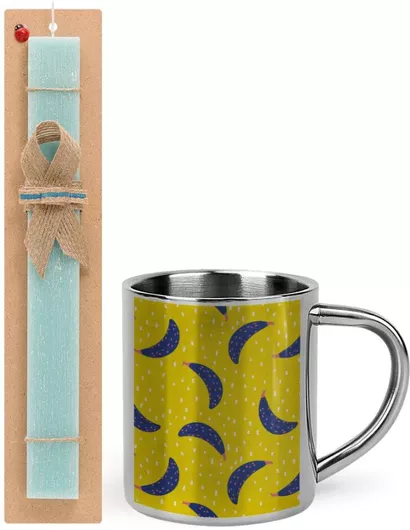 Πασχαλινή Λαμπάδα Yellow Seamless with Blue Bananas Σετ με Μεταλλική Κούπα 300ml Αρωματική Τιρκουάζ