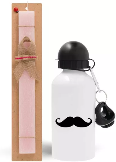 Πασχαλινή Λαμπάδα Μουστάκι Σετ με Παγούρι Αλουμινίου 500ml Αρωματική Ροζ