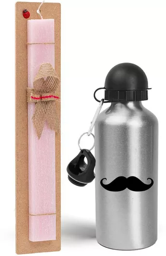 Πασχαλινή Λαμπάδα Μουστάκι Σετ με Παγούρι Αλουμινίου 500ml Αρωματική Ροζ