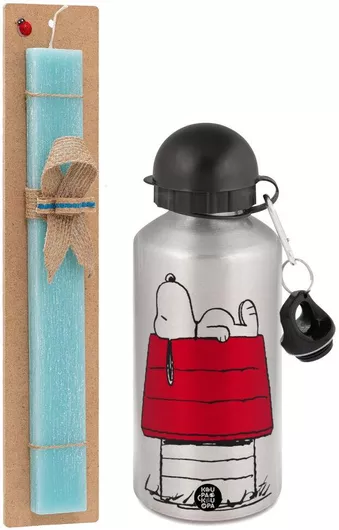 Πασχαλινή Λαμπάδα Το Σπίτι του Snoopy Σετ με Παγούρι Αλουμινίου 500ml Αρωματική Τιρκουάζ