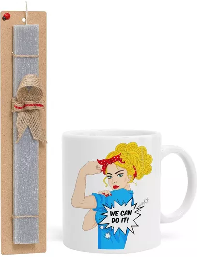 Πασχαλινή Λαμπάδα We Can Do It Σετ με Κούπα Κεραμική 330ml Αρωματική Γκρι