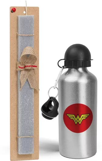 Πασχαλινή Λαμπάδα Wonder Woman Σετ με Παγούρι Αλουμινίου 500ml Αρωματική Γκρι