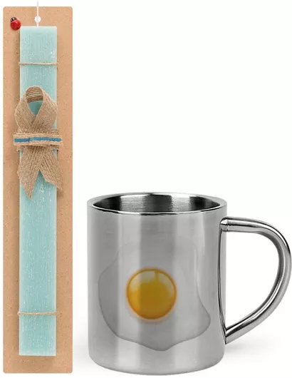 Πασχαλινή Λαμπάδα Τηγανητό Αυγό Σετ με Μεταλλική Κούπα 300ml Αρωματική Τιρκουάζ