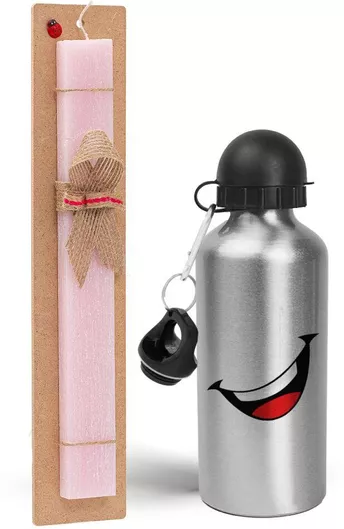 Πασχαλινή Λαμπάδα Φατσούλα Γελάω Σετ με Παγούρι Αλουμινίου 500ml Αρωματική Ροζ