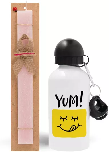 Πασχαλινή Λαμπάδα Yum Σετ με Παγούρι Αλουμινίου 500ml Αρωματική Ροζ