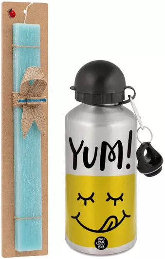 Πασχαλινή Λαμπάδα Yum Σετ με Παγούρι Αλουμινίου 500ml Αρωματική Τιρκουάζ