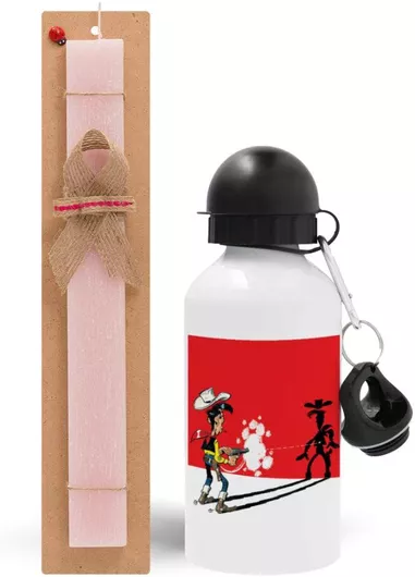 Πασχαλινή Λαμπάδα Λούκυ Λουκ Σκιές Σετ με Παγούρι Αλουμινίου 500ml Αρωματική Ροζ