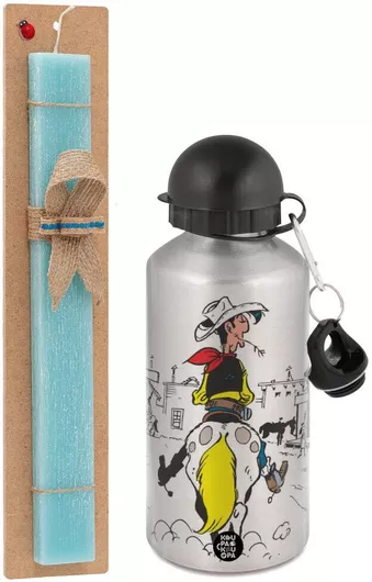 Πασχαλινή Λαμπάδα Λούκυ Λουκ Comic Σετ με Παγούρι Αλουμινίου 500ml Αρωματική Τιρκουάζ