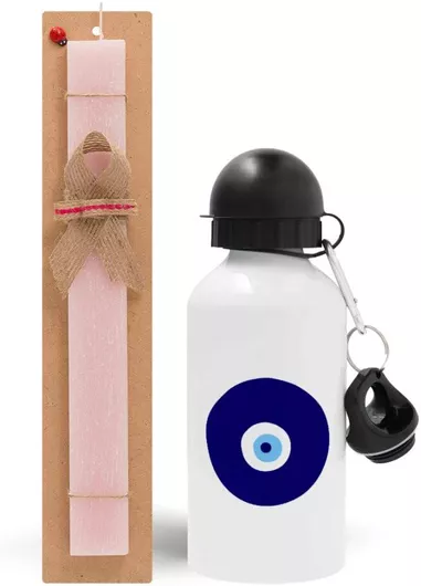 Πασχαλινή Λαμπάδα Χάντρα Γαλάζια Σετ με Παγούρι Αλουμινίου 500ml Αρωματική Ροζ