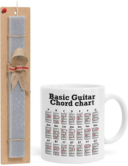 Πασχαλινή Λαμπάδα Συγχορδίες Κιθάρας Σετ με Κούπα Κεραμική 330ml Αρωματική Γκρι