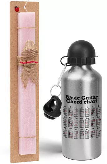 Πασχαλινή Λαμπάδα Συγχορδίες Κιθάρας Σετ με Παγούρι Αλουμινίου 500ml Αρωματική Ροζ