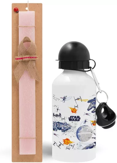 Πασχαλινή Λαμπάδα Ο Πόλεμος των Άστρων Σετ με Παγούρι Αλουμινίου 500ml Αρωματική Ροζ