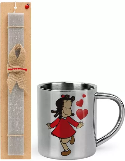 Πασχαλινή Λαμπάδα Η Μικρή Λουλού Σετ με Μεταλλική Κούπα 300ml Αρωματική Γκρι