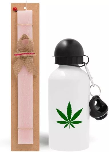 Πασχαλινή Λαμπάδα Weed Σετ με Παγούρι Αλουμινίου 500ml Αρωματική Ροζ