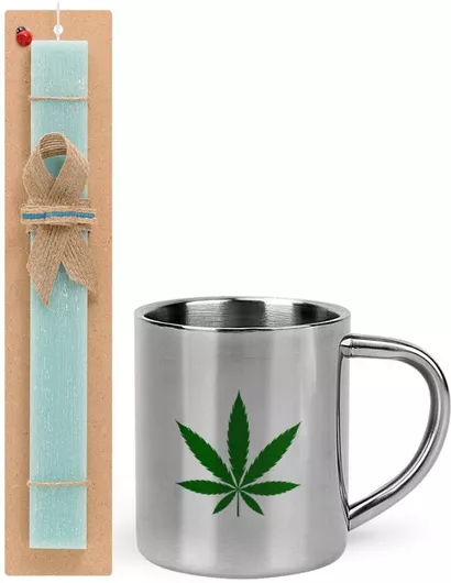 Πασχαλινή Λαμπάδα Weed Σετ με Μεταλλική Κούπα 300ml Αρωματική Τιρκουάζ