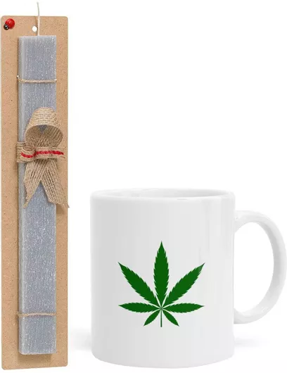Πασχαλινή Λαμπάδα Weed Σετ με Κούπα Κεραμική 330ml Αρωματική Γκρι