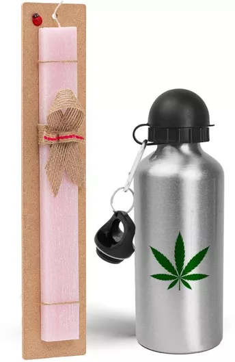 Πασχαλινή Λαμπάδα Weed Σετ με Παγούρι Αλουμινίου 500ml Αρωματική Ροζ