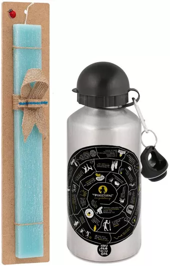 Πασχαλινή Λαμπάδα Προχίστορας Σετ με Παγούρι Αλουμινίου 500ml Αρωματική Τιρκουάζ