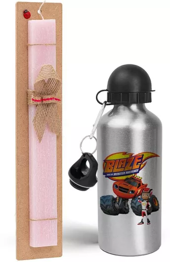 Πασχαλινή Λαμπάδα Ο Μπλέιζ & οι Φίλοι του Σετ με Παγούρι Αλουμινίου 500ml Αρωματική Ροζ