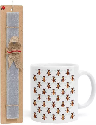 Πασχαλινή Λαμπάδα Μελισσούλες Σετ με Κούπα Κεραμική 330ml Αρωματική Γκρι