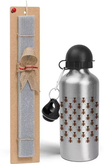 Πασχαλινή Λαμπάδα Μελισσούλες Σετ με Παγούρι Αλουμινίου 500ml Αρωματική Γκρι