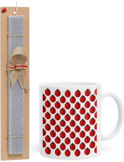 Πασχαλινή Λαμπάδα Πασχαλίτσα Σετ με Κούπα Κεραμική 330ml Αρωματική Γκρι