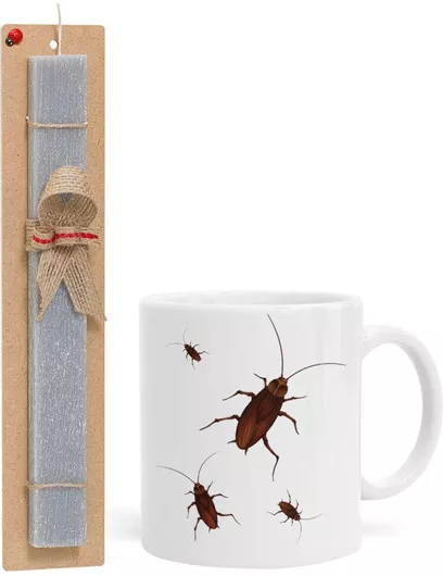 Πασχαλινή Λαμπάδα Κατσαρίδα Σετ με Κούπα Κεραμική 330ml Αρωματική Γκρι